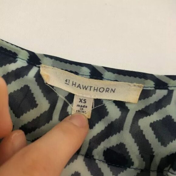 41 HAWTHORN STITCHFIX Moni Geo Camisole Blouse Navy Blue 3/4 Sleeve Boho Summer - Picture 7 of 11